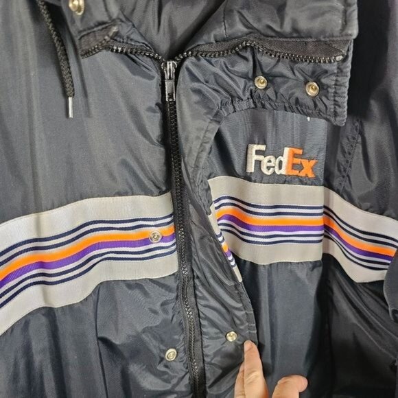 Vtg FedEx Reflective Heavy Hooded Coat Sz XXL Delivery Uniform Stan Herman - Picture 9 of 15